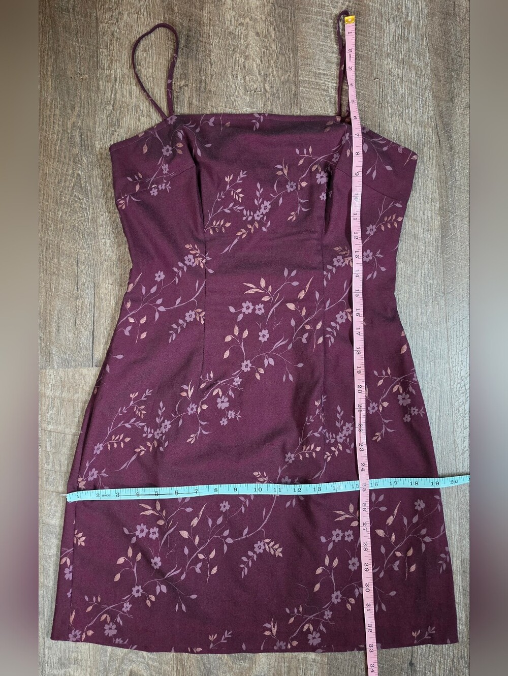 90s Vintage XOXO Floral Midi Dress Juniors 7 Plum Gold Floral w/ Square Neck - Picture 10 of 11